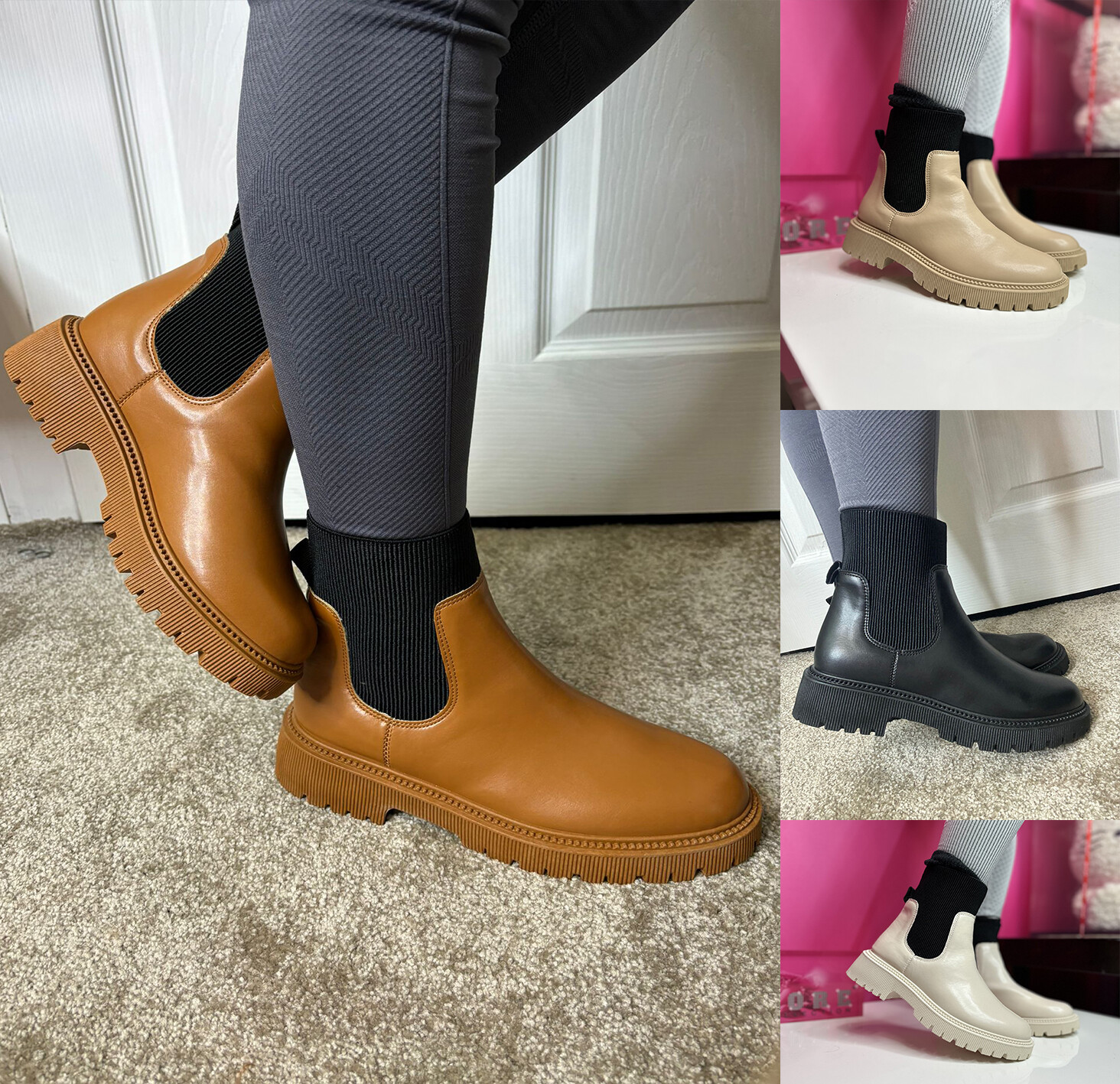 SAOLA Calzini da donna stivaletti invernali medio polpaccio finta pelle suola grossa