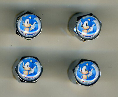 Sonic the Hedgehog 4 Chrome Plated Brass Tire Valve Caps Car Bike Golf Carts 