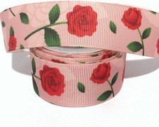 GROSGRAIN RIBBON 5/8", 7/8", 1.5", 3" Flowers Roses Mother's Day White Printed