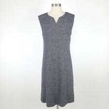 Tory Burch Sheath Dress Wool 6 Tweed Sleeveless Notch Navy Gray Career Classic