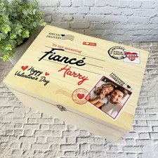 Wooden Romantic Personalised Valentine's Day Hamper Gift Box For Fianc