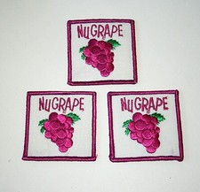 3 rares écussons tissu Nu Grape NuGrape soda boisson employés années 70 neuf NOS