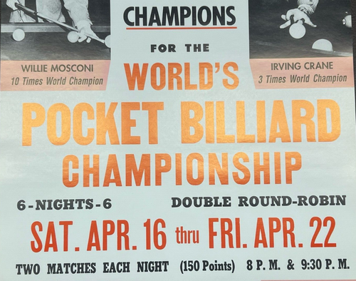 Tournament Of Champions - WILLIE MOSCONI Billiard / Pool Poster CARAS CRANE -BCA - Picture 2 of 7