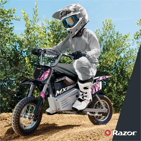 Razor Dirt Rocket MX350 - Black with Decals, up to 14 mph,24V Electric ...