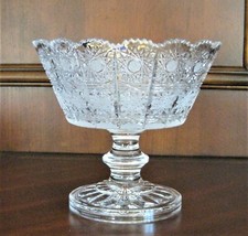 Bohemian Czech Crystal 7" Pedestal Bowl Hand Cut Queen Lace 24 Lead Glass