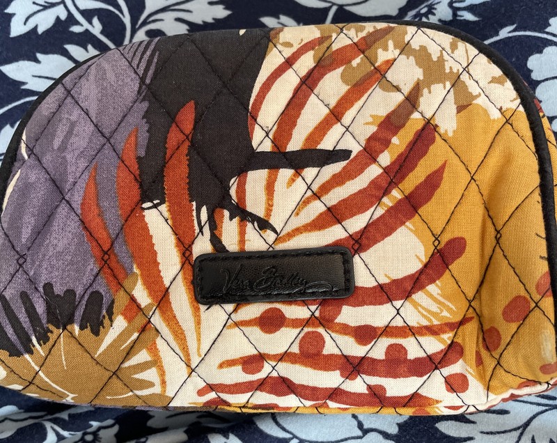 Vera Bradley Cosmetic Bag Retired Make-up Case - Patterned Black, Orange, Red