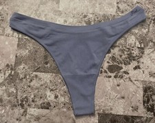 NWOT VICTORIA'S SECRET PINK BLUE LOGO STRETCH SEAMLESS HIGH LEG THONG PANTIES