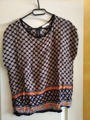 Chemisier Noir à Motifs Floraux - Manches Courtes - Taille 3 - Occasion Très Bon état