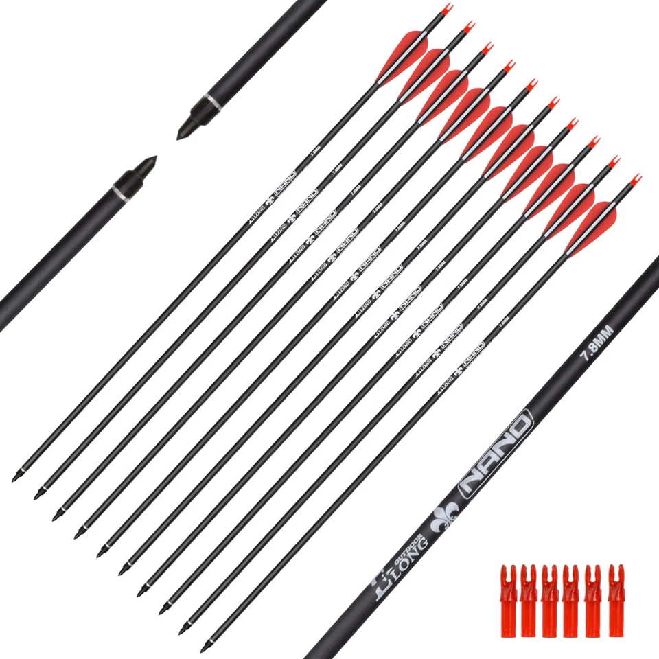 30" Carbon Hunting Practice Arrows Removable Tips for Compound Recurve Bow 6PCS - Image 2 of 4