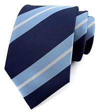 Men's Modern Stripe Ties Woven Pattern Business One Size Light Blue Navy White