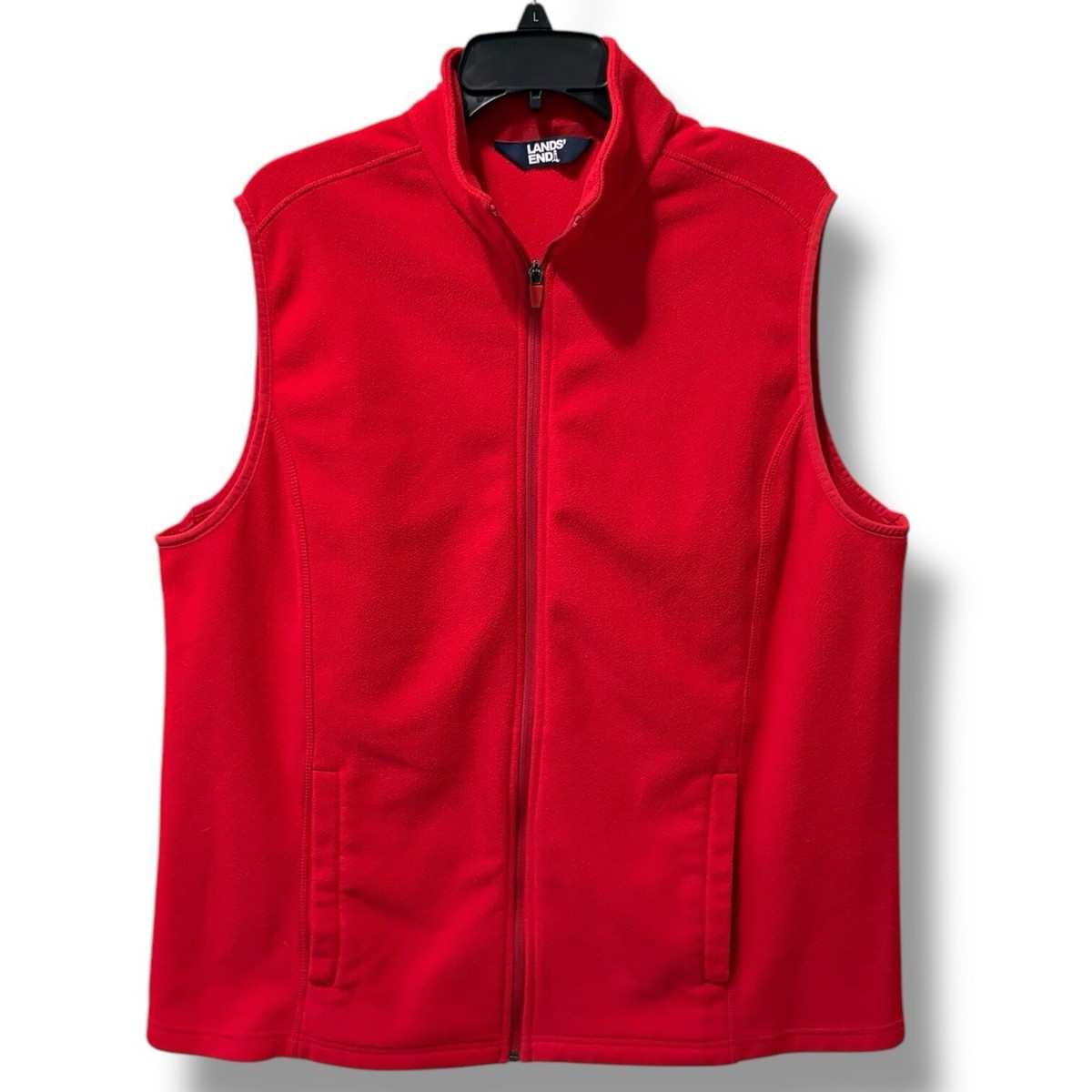 Lands End Thermacheck Fleece Lightweight Vest Full Zip Red Plus