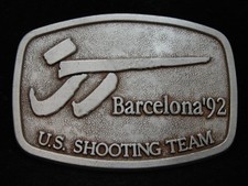 NH07161 VINTAGE 1992 U.S. SHOOTING TEAM BARCELONA SPORTS PEWTER BELT BUCKLE