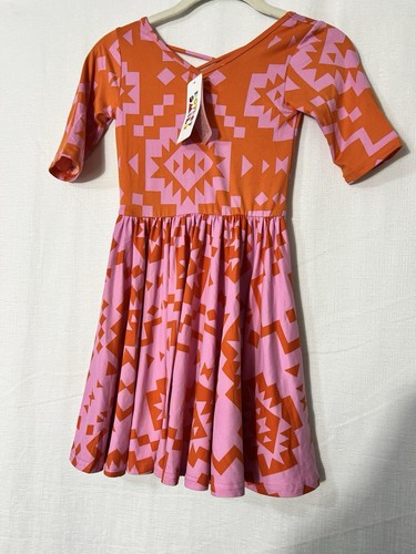 😍NWT Girls DotDotSmile Dress Size 7 Pink/Orange Color Block Western Aztec Print - Picture 2 of 6