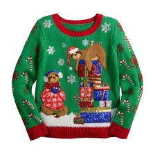 NEW 33 Degrees Kids size 7 Green Sloths on Presents Sweater