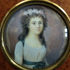 BELLE PEINTURE MINIATURE fin XVIIIème / début XIXème PORTRAIT DAME de QUALITE