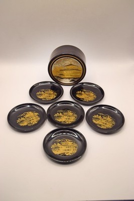 6 Set Untersetzer mit Etui The Art of Chokin Japanisch Gold und Schwarz