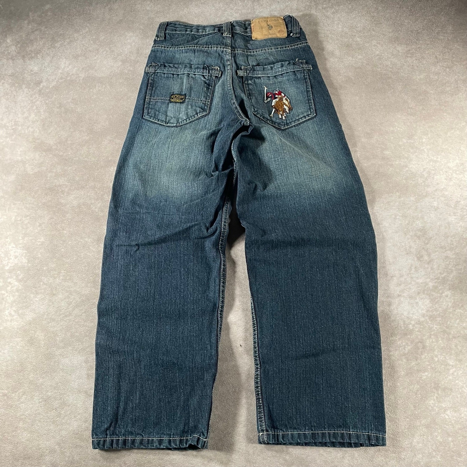 Vintage Y2K Polo ASSN Denim Jean Youth Boys Sz 10 Embroidered Baggy Wide
