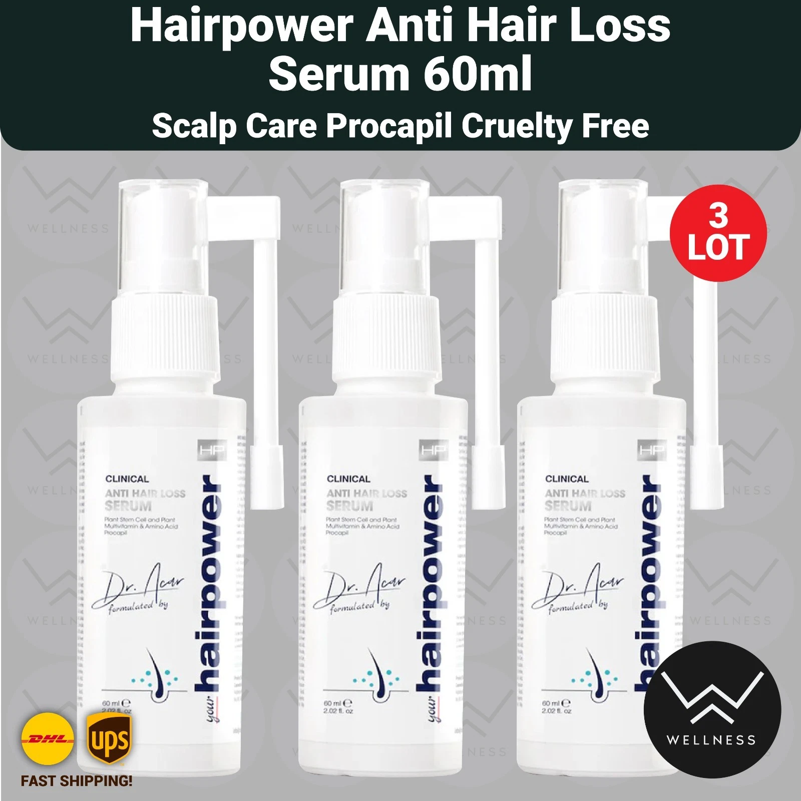 Hairpower Anti Hair Loss Serum 60ml Scalp Care Procapil Cruelty Free - 3 LOT