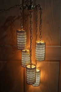 Vintage 1960's Hollywood Regency MCM 5 Light Brass Pull Chain Swag Lamp - Works