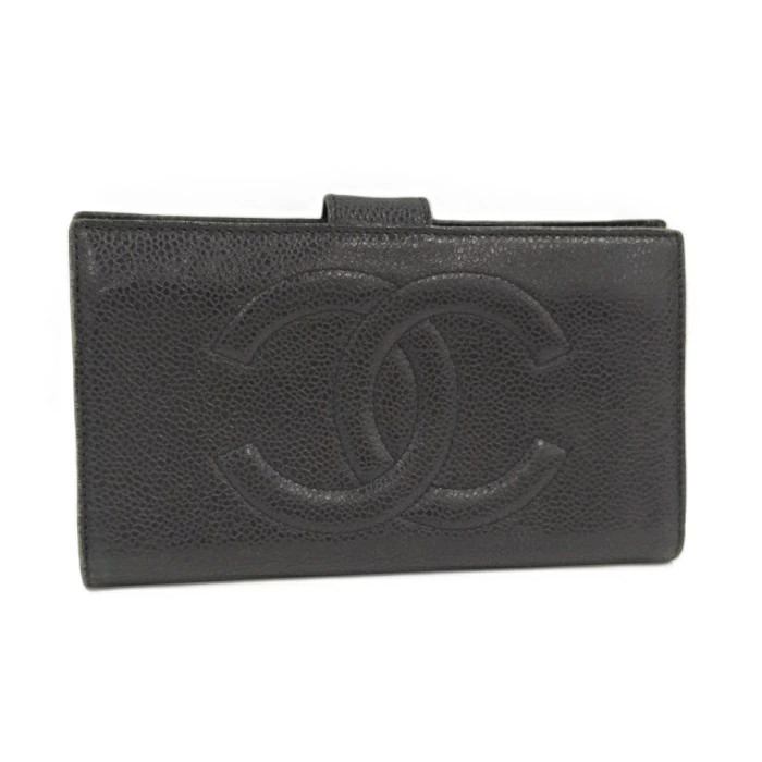 CHANEL Coco Mark Bi-fold Wallet in Black Caviar Leather Pre-Owned SA939462