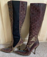 Dolce & Gabbana Knee High Boots Stiletto Heel Pointed Toe Metallic - Size UK 3.5