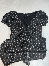 Women  s Babydoll Silky Black Floral Dress Dark Coquette Romantic Goth Whimsical