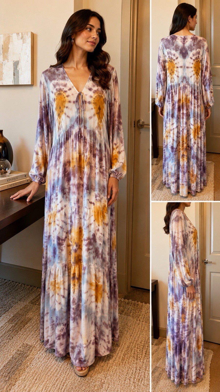 Rainbow Tie Dye Maxi Dress Sexy Boho Maxi Dress Colorful Maxi Dress