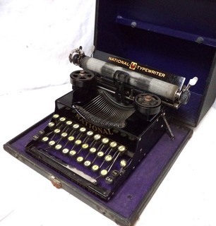 Antique National No 5 typewriter in case