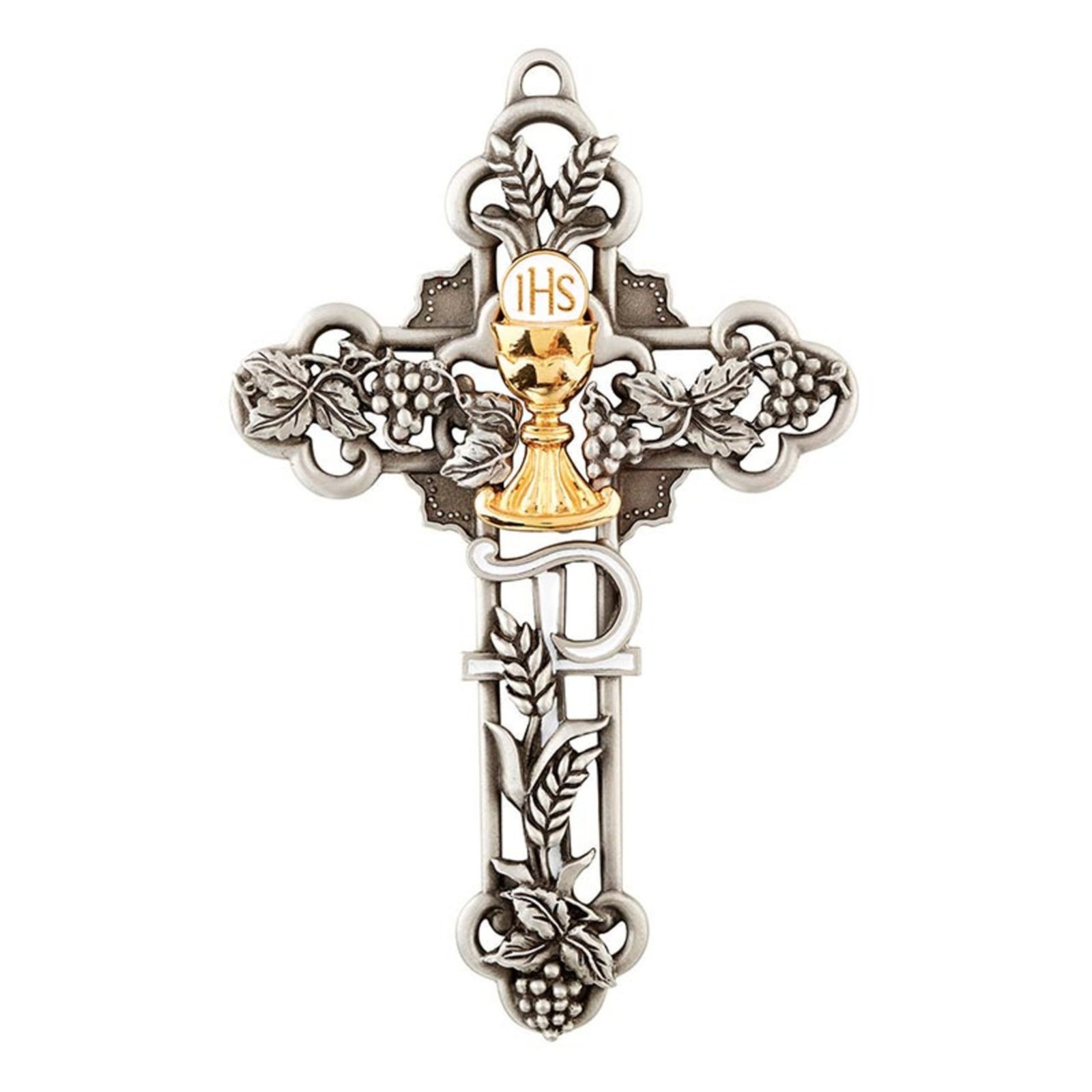 Christliche Marken katholische Kreuze - versilbertes Zinn Emaille und Gold, weiß