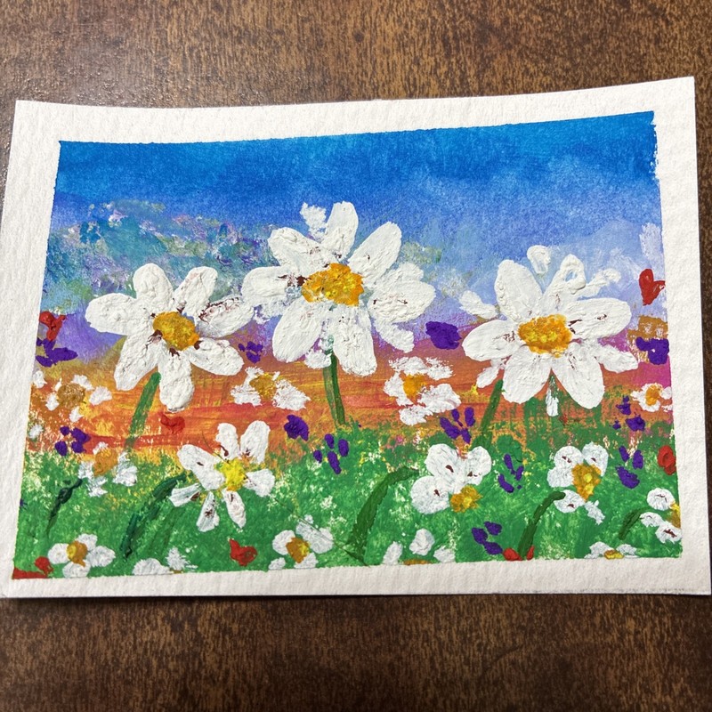 ACEO mini floral painting white flowers landscape textured art