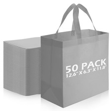 50 Pcs Reusable Tote Bags Shopping Bags Non Woven, Grey