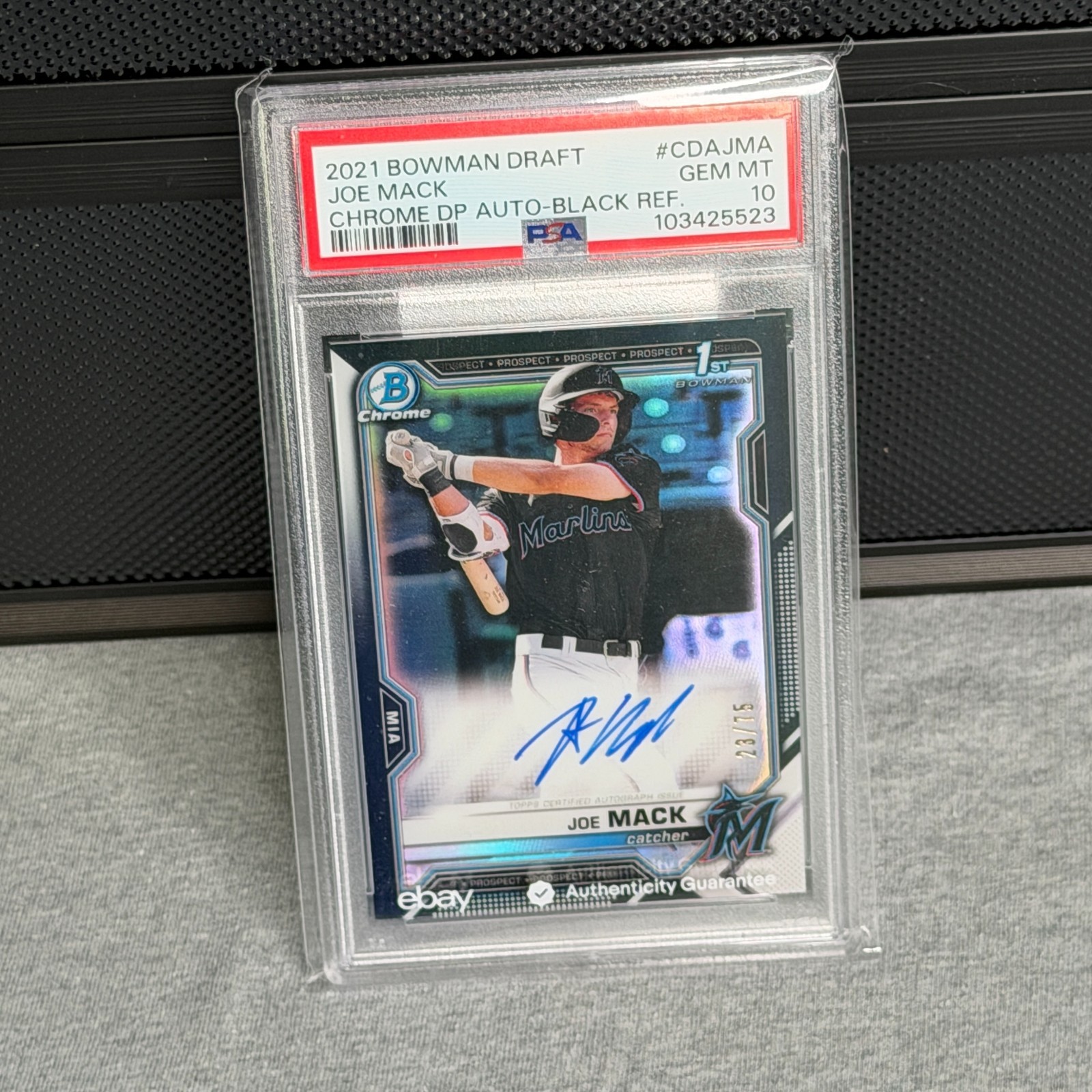 2021 1st Bowman Draft Chrome Joe Mack BLACK Refractor AUTO 23/75 PSA 10 Marlins
