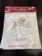 Vtg Bucilla Stamped Cross-stitch Christmas Sampler Pair 1995 Santa Snowman