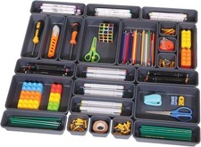 Set of 24 Interlocking Desk Drawer Organizer Tray Dividers Plastic Shallow