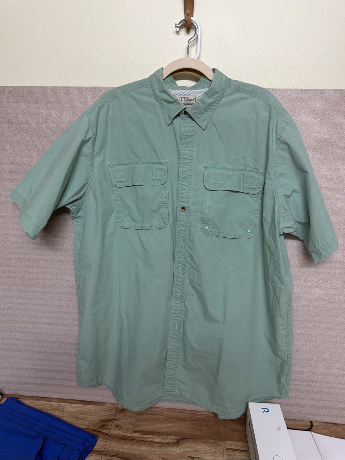 LL Bean Hiking / Fishing Shirt Mens XL Tall Teal Green Outdoor Short Sleeve