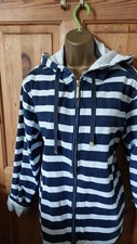 Deal Hooded Ladies Jacket Navy & White Stripe Size L