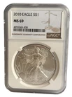 2010 American Silver Eagle $1 Dollar Coin One Troy Ounce 0.999 Fine NGC MS69