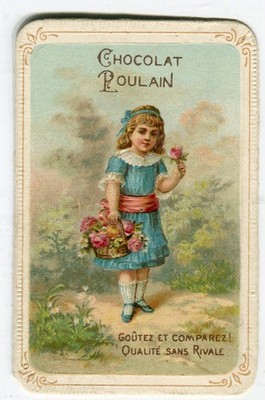 GlanzbilderOblaten scraps Prägekarte Mädchen Blumen Rosen Poulain 9,8 cm