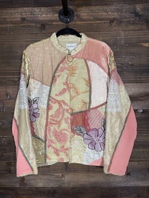 Vintage Patchwork Boho Floral Multi Color Jacket Large