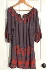 IVY JANE By Anthropologie Women's Grey Embroidered Boho Dress Sz L