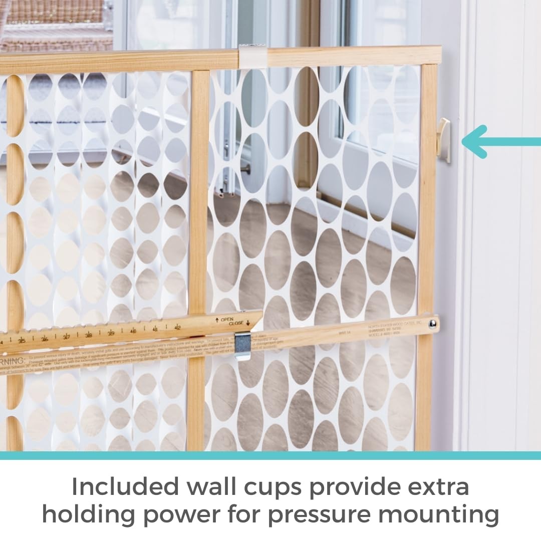 Toddleroo North States Quick-Fit Oval Mesh Wooden Baby Gate Pressure Mounted 26.