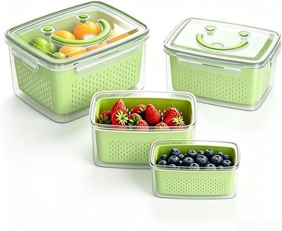 4 PCS Fruit Storage Containers for Fridge-Features removable Colander,All-in-One