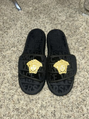 Versace Black Slide Sandals Gold Medusa Head Logo Men display picture 3