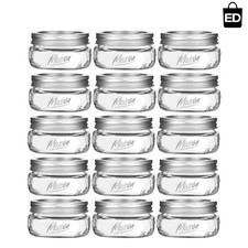 16 Pack Mason Jars 8 Oz - Wide Mouth Mason Jars with Silver Metal Airtight Lids