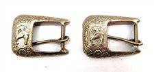 2 Vintage Western Themed Belt Buckles Featuring A Horse and Horseshoe Design