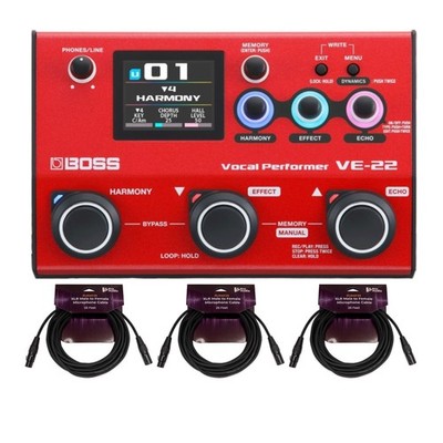 Boss VE-22 Vocal Performer Multi-Effects Processor XLR Cables 3 Bundle PRO