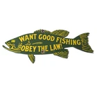 Vintage Fishing Obey Law Sign - Fish Wildlife Signage Porcelain Gas Pump Sign