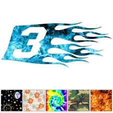 Flames Number 3 Three - Decal Sticker - Multiple Patterns & Sizes - ebn7332