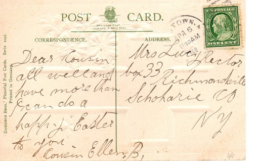 Postal de colección postal 1909 saludos de Pascua cruz granja delicada flor blanca arte - Imagen 2 de 2