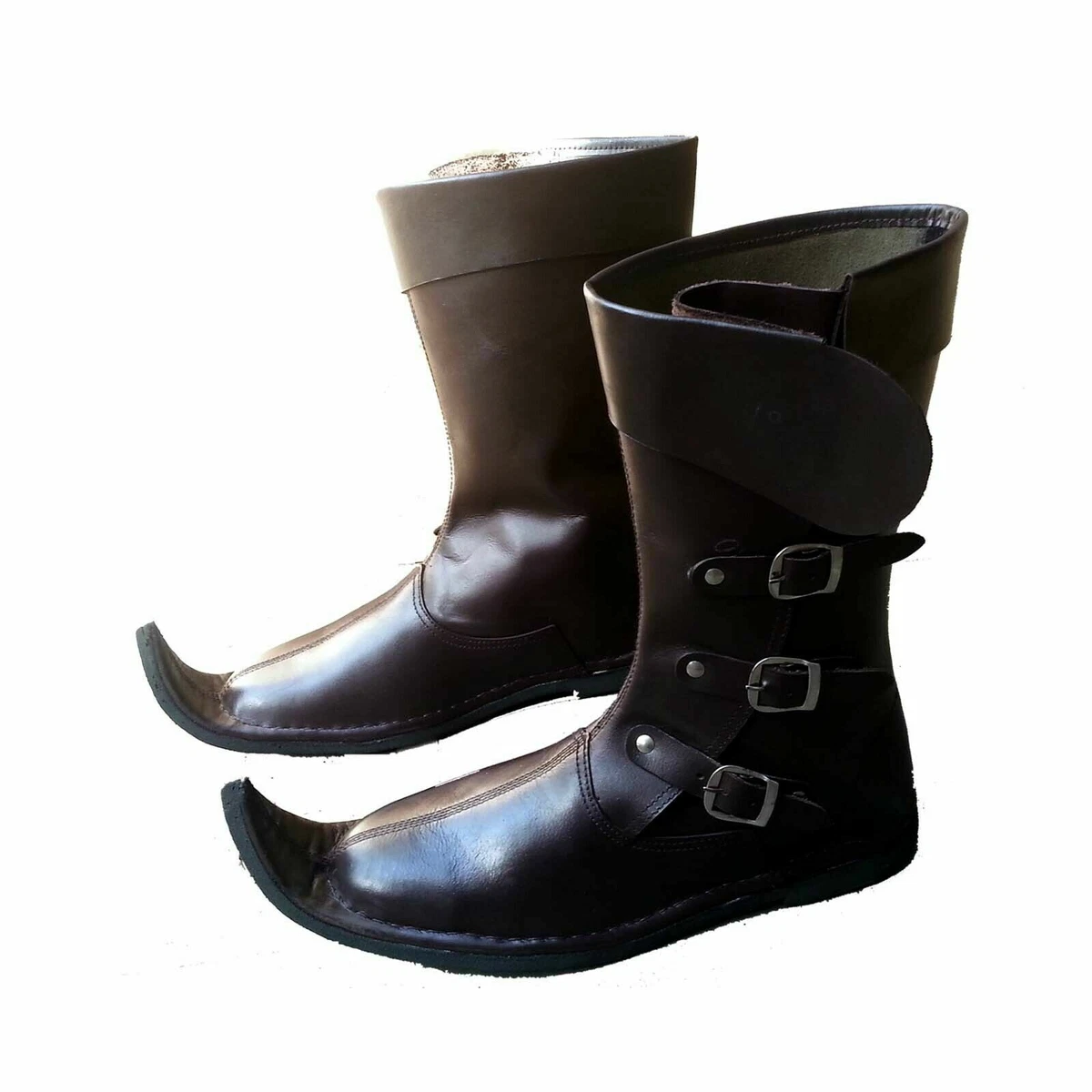 Medieval Long Boots Pure Leather Shoe Buckle Strap Renaissance